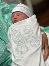 Load image into Gallery viewer, Pixie Lily Blue Jersey Receiving Blanket