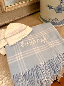 WINDOW PANE CHECK FLANNEL CRIB BLANKET - BLUE/WHITE