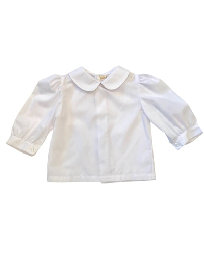 Girl White Long Sleeve Peter Pan Collar Blouse