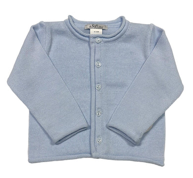Rolled Edge Button Front Cardigan- Baby Blue