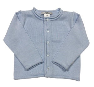 Rolled Edge Button Front Cardigan- Baby Blue
