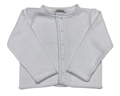 Rolled Edge Button Front Cardigan- White