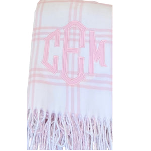 WINDOW PANE CHECK FLANNEL CRIB BLANKET - WHITE/PINK