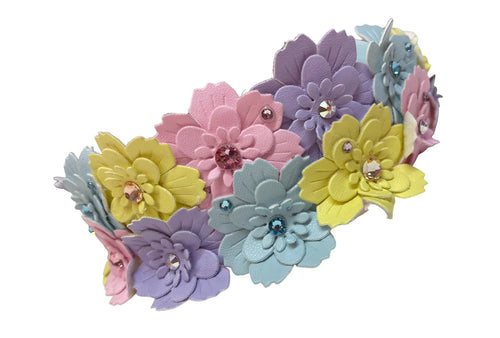 Multi Flower Crystallized Padded Headband - Pastel