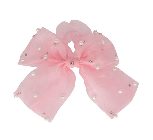 LIGHT PINK TULLE PEARL SCRUNCHIE