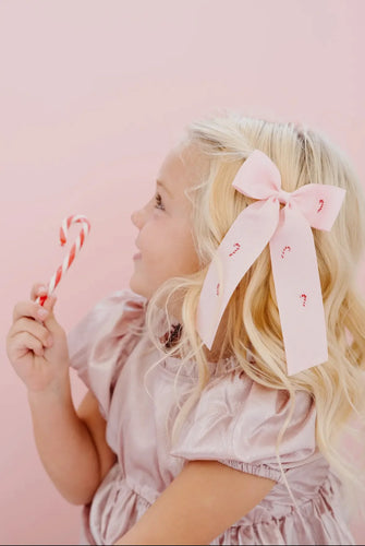 Large Pink Candy Cane Village Bow