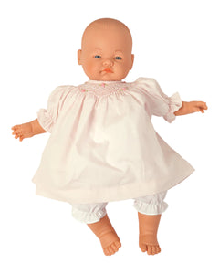 Emma Baby Doll in Monogrammed White Dress & Bonnet