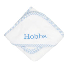 Load image into Gallery viewer, Blue Gingham Baby Pique Hooded Towel Set