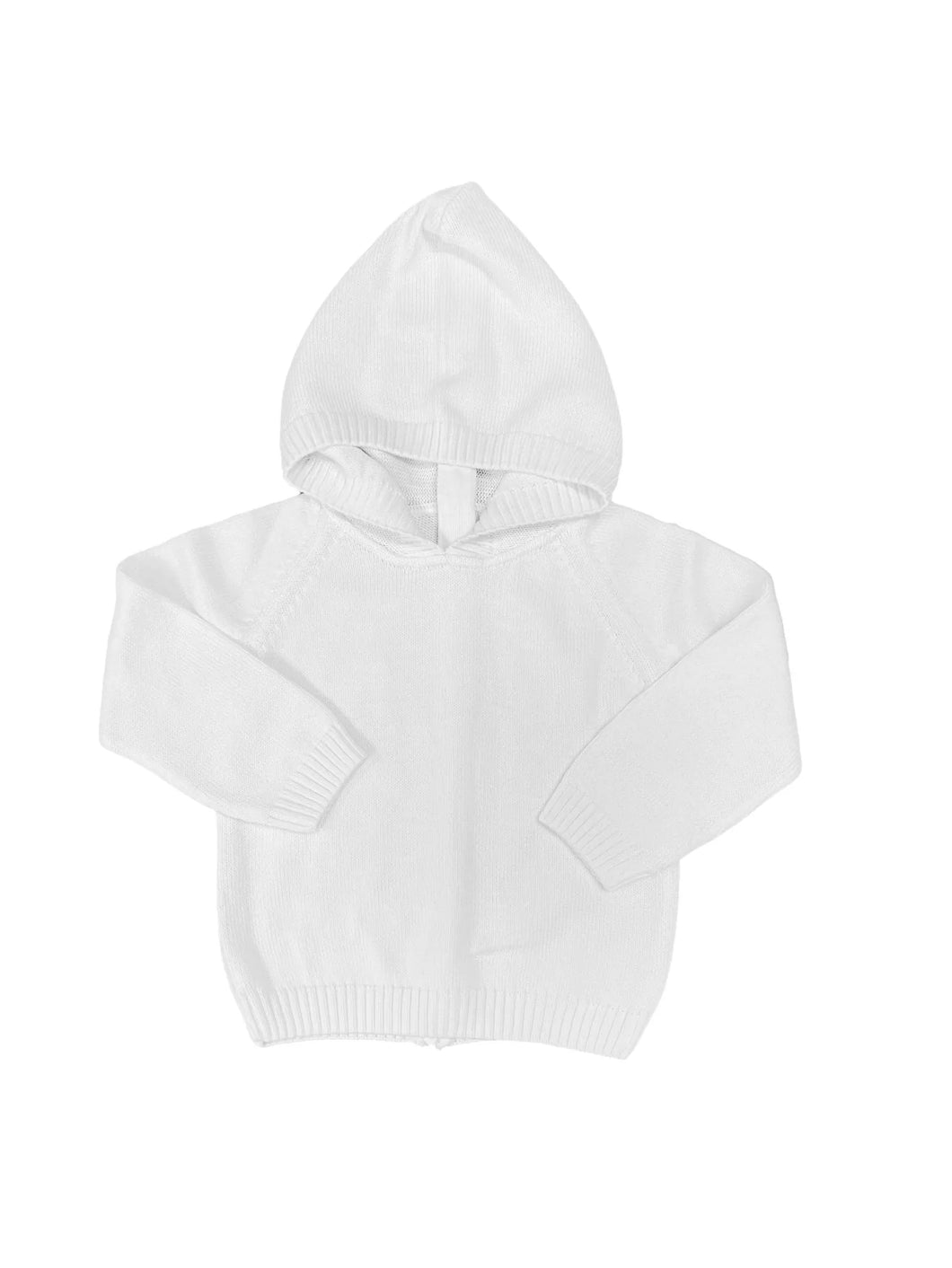 White Hooded Baby Sweater with Back Zipper