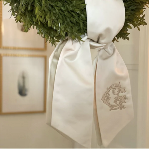 Ivory Monogrammed Wreath Sash
