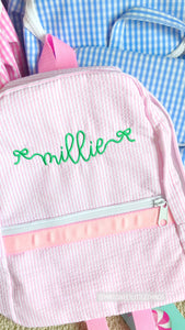 Light Pink Seersucker Medium Backpack