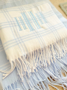 Blue Windopane Flannel Crib Blanket