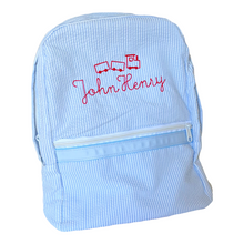 Load image into Gallery viewer, Baby Blue Seersucker Medium Backpack